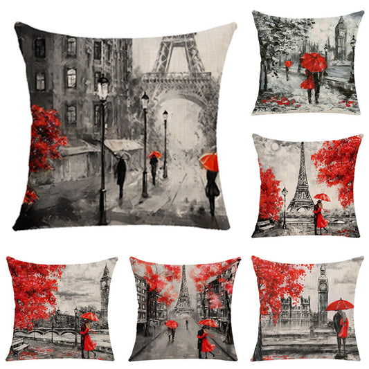 Maple Leaf Lovers Valentine's Day Oil Painting Series Linen Pillow Cover