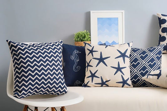 Mediterranean Blue Geometrical Navy Wind Cotton And Linen Cushion Case